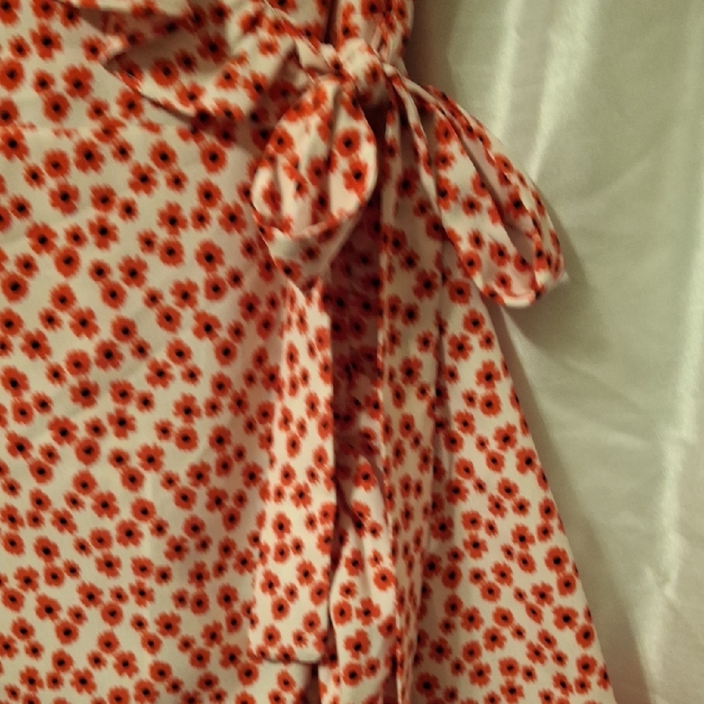 Topshop Red and White Floral Wrap Mini Dress 10 - Picture 3 of 12